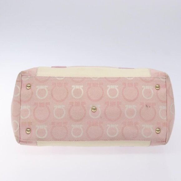Salvatore Ferragamo Gancini Tote Bag Canvas Pink Gold Auth - Picture 12 of 16